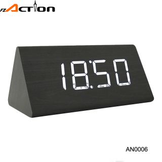 High quality wood desk digital led light clock with temperature