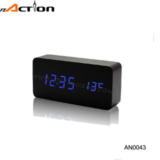 Modern sensor led display digital wood alarm clock