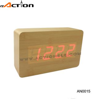 Rectangular digital wood desktop clock with led light