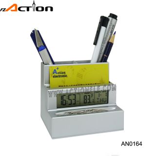 Penholder Name Card LCD Digital Clock With Temperature 