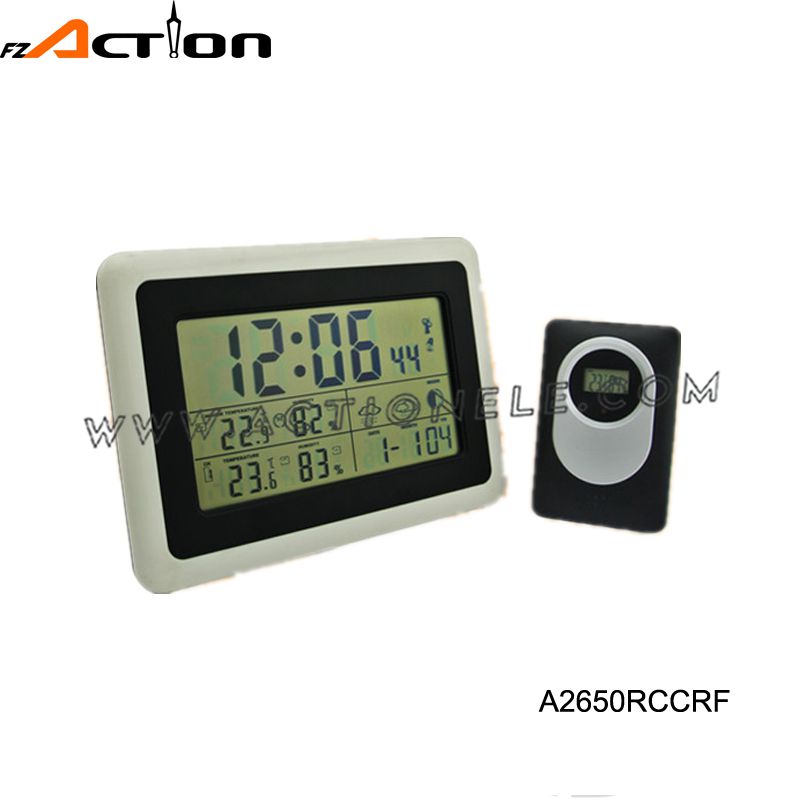 Indoor and outdoor radio controlled weather station clock