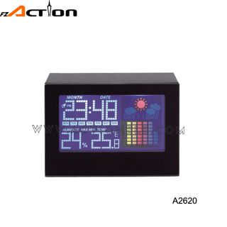 colorful LCD weather station clock with temperature and humidity display