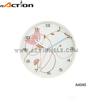 12 inch wooden analog decorative wall clock printed with bird