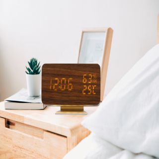 New Creative Wooden Digital Alarm Clock Metal stand LED Alarm Clocks Bedside Desk Clock with Sound C