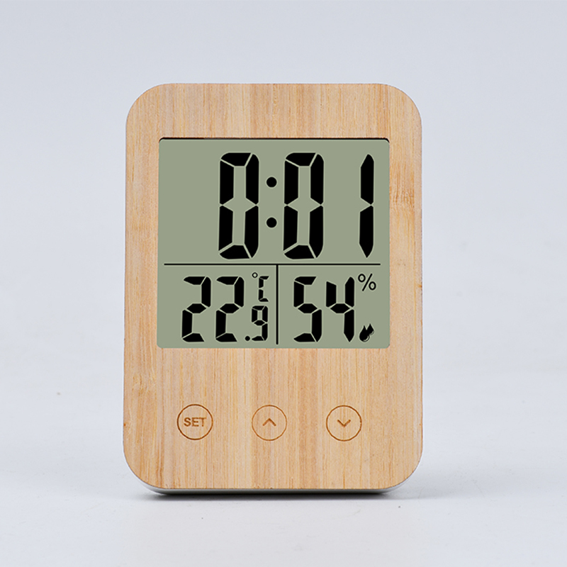 AN0336 Bamboo Wood LCD Digital Table Clock Weather Station Temperature Humidity Display Clock