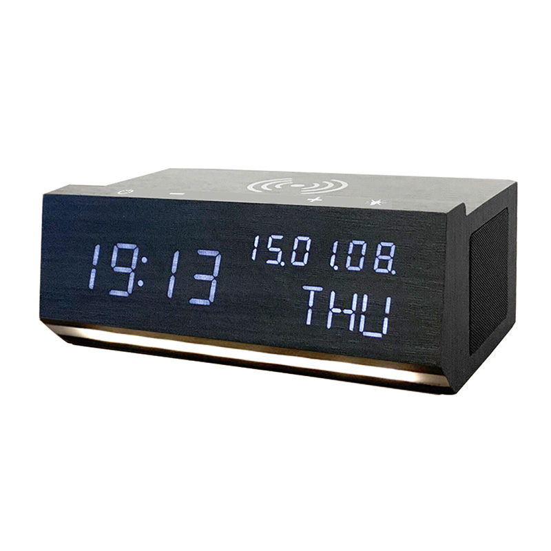 AN0452 LED Wooden Alarm Clock Wireless charger with speaker and night light