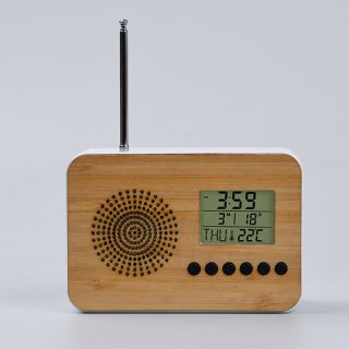 AN0325B New Design Home Decor Bamboo TOP FM Radio LCD Clock Alarm Clock