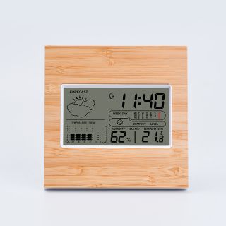  AN0569B Comfortable Smile Icon Weather Station Digital LCD Table Clock with Bamboo Top
