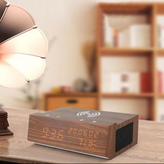 AN0452W Wireless Charging Blooth Speaker Wood Digital LED Clock